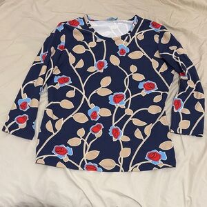 J.McLaughlin Catalina Cloth 3/4 Shirt with Tan, Red, White, and Blue Rose Design